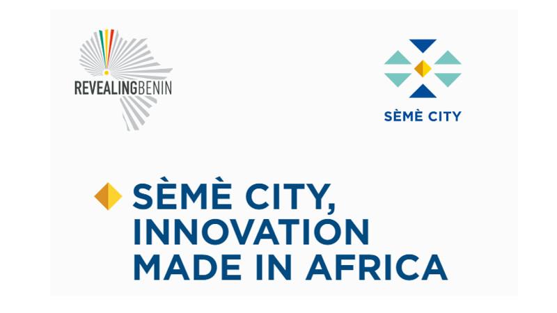 Logos de deux organisations avec le texte SÈMÈ CITY, INNOVATION MADE IN AFRICA sur fond blanc