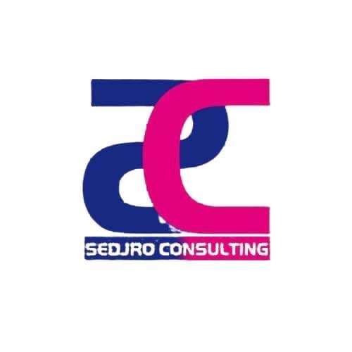 logo bleu et rose avec lettres entrelacées SC et texte SEDJRO CONSULTING en bas
