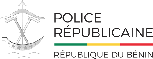 Emblème officiel de la police républicaine avec des flèches croisées et des étoiles sur fond blanc