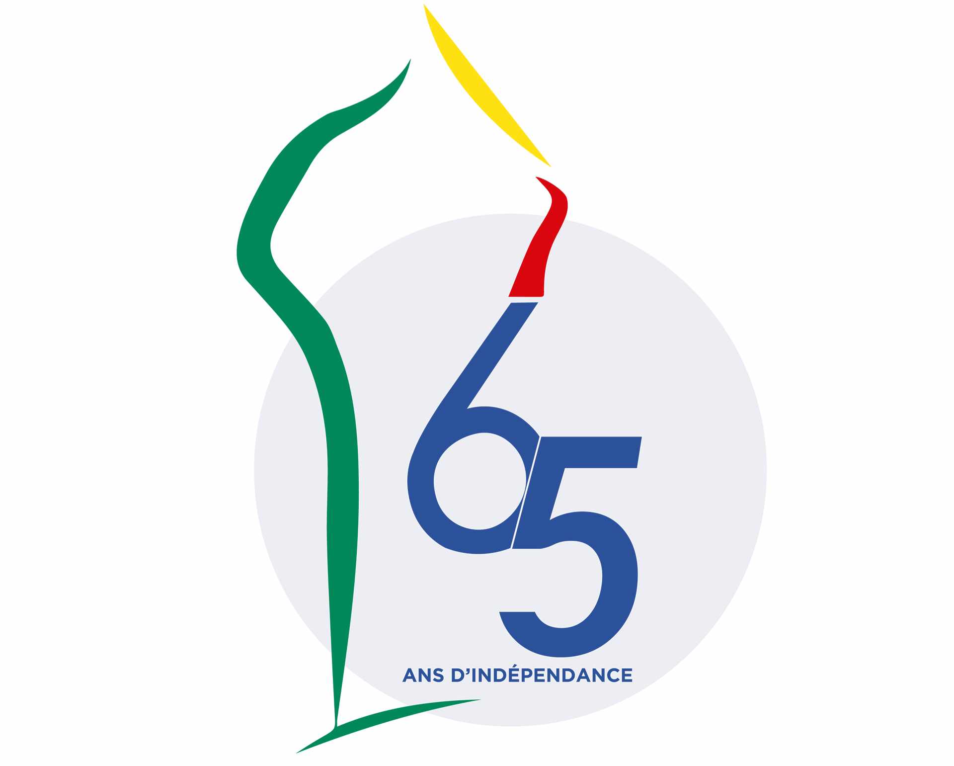 Logo coloré avec les chiffres 65 et la mention ans d’indépendance sur fond blanc