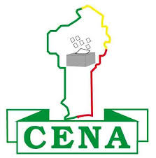 Logo stylisé d un pays en contours vert, jaune et rouge avec une urne électorale et l acronyme CENA en vert sur fond blanc