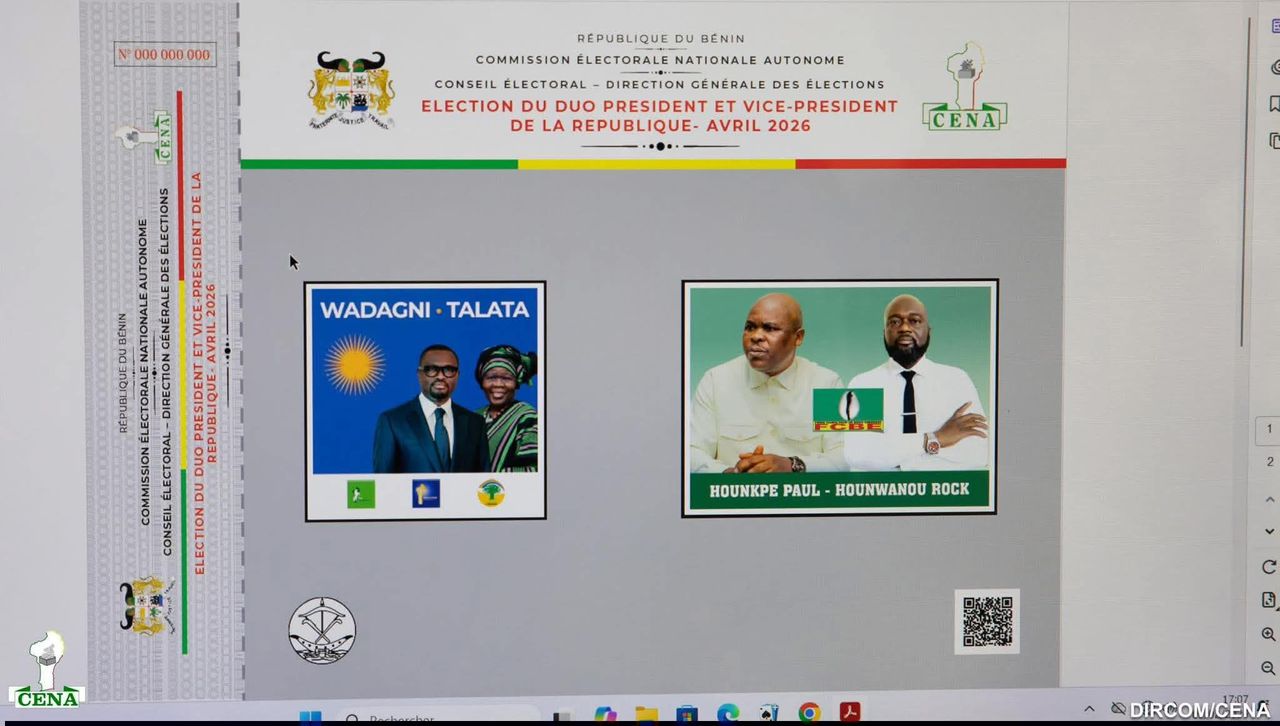 Bulletin unique de vote pour l'élection du duo président et vice-président avec photos et noms des candidats et logos des partis politiques
